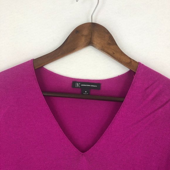 INC International Concepts Women's Size Medium Fuchsia Pink V-Neck Knit Sweater - Picture 2 of 9